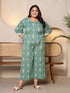 Jashvi Sage Green Geometric Printed Cotton Flex Jumpsuit With Zip Closure